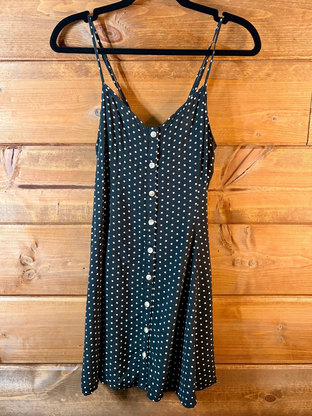 American Eagle Black Polka Dot Button-Front Tie Back Mini Dress Size XS 💕🖤